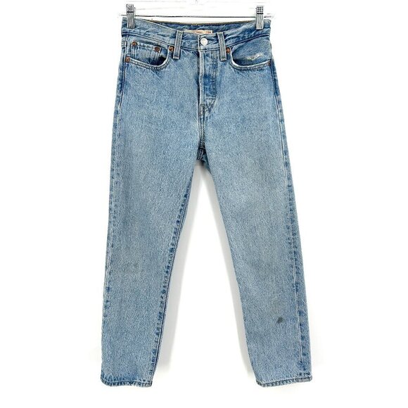 LEVI'S *Flawed Wedgie Straight Leg Button Fly High Rise Denim Blue Jeans Size 24 - Picture 1 of 10